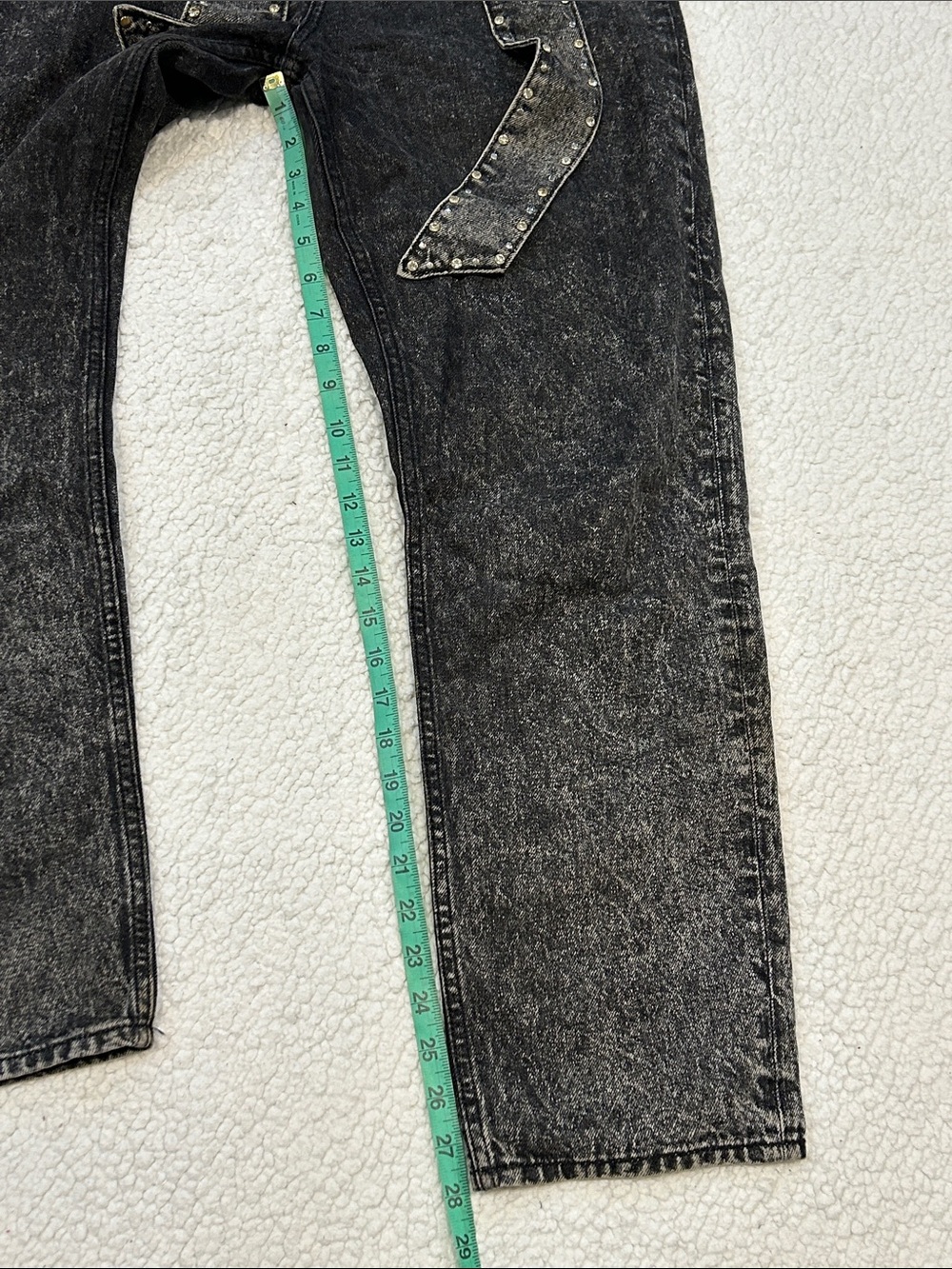 Sandro Fredd Black Acid Wash Jeans size 6 Studded Crystal Belt Straight Leg - Picture 13 of 14